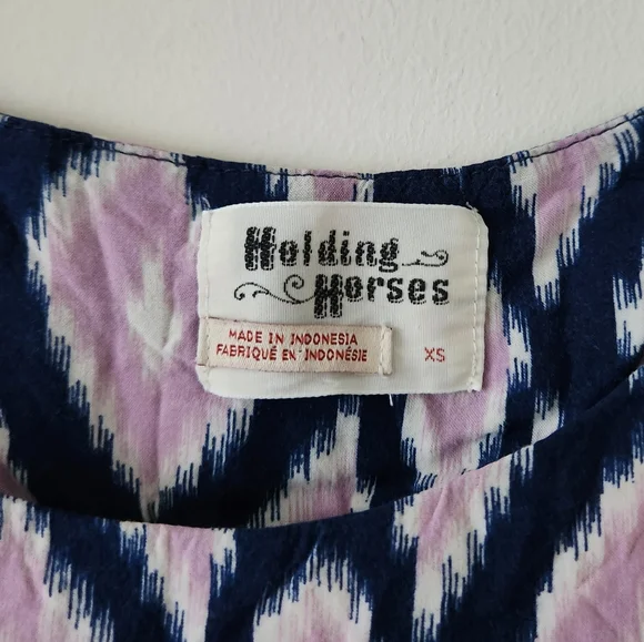 Anthropologie Holding Horses Flowy Diamond Print Blouse Top Purple XS - Picture 5 of 5